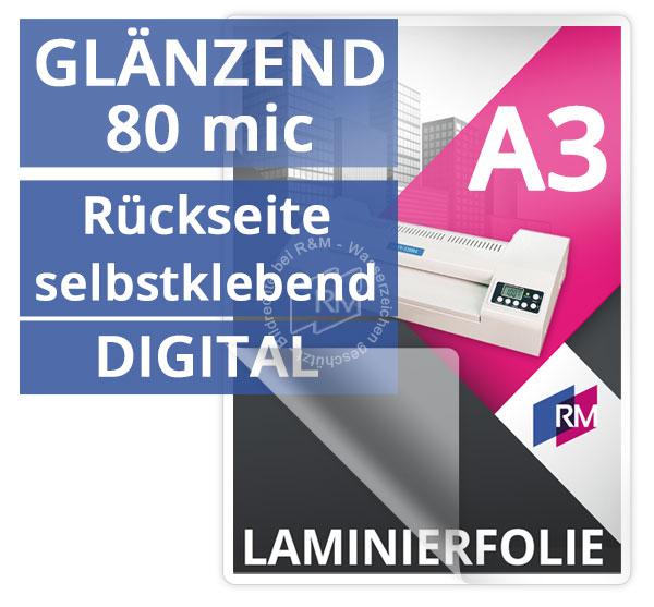 Laminierfolie A3 80 mic Rueckseite selbstklebend glaenzend digital