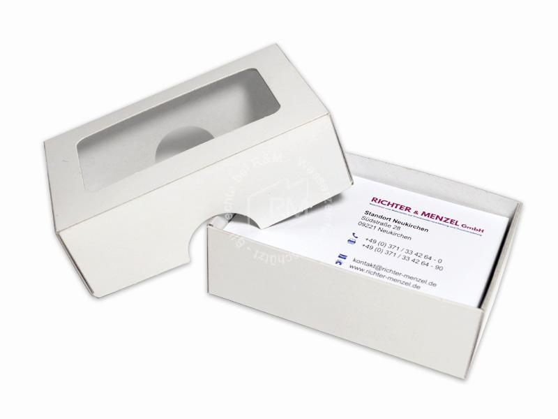 Visitenkarten-Box Karton, weiß, Sichtfenster, Gr 1