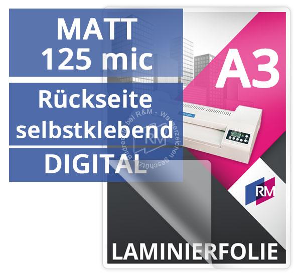 Laminierfolie A3 125 mic Rueckseite selbstklebend matt digital